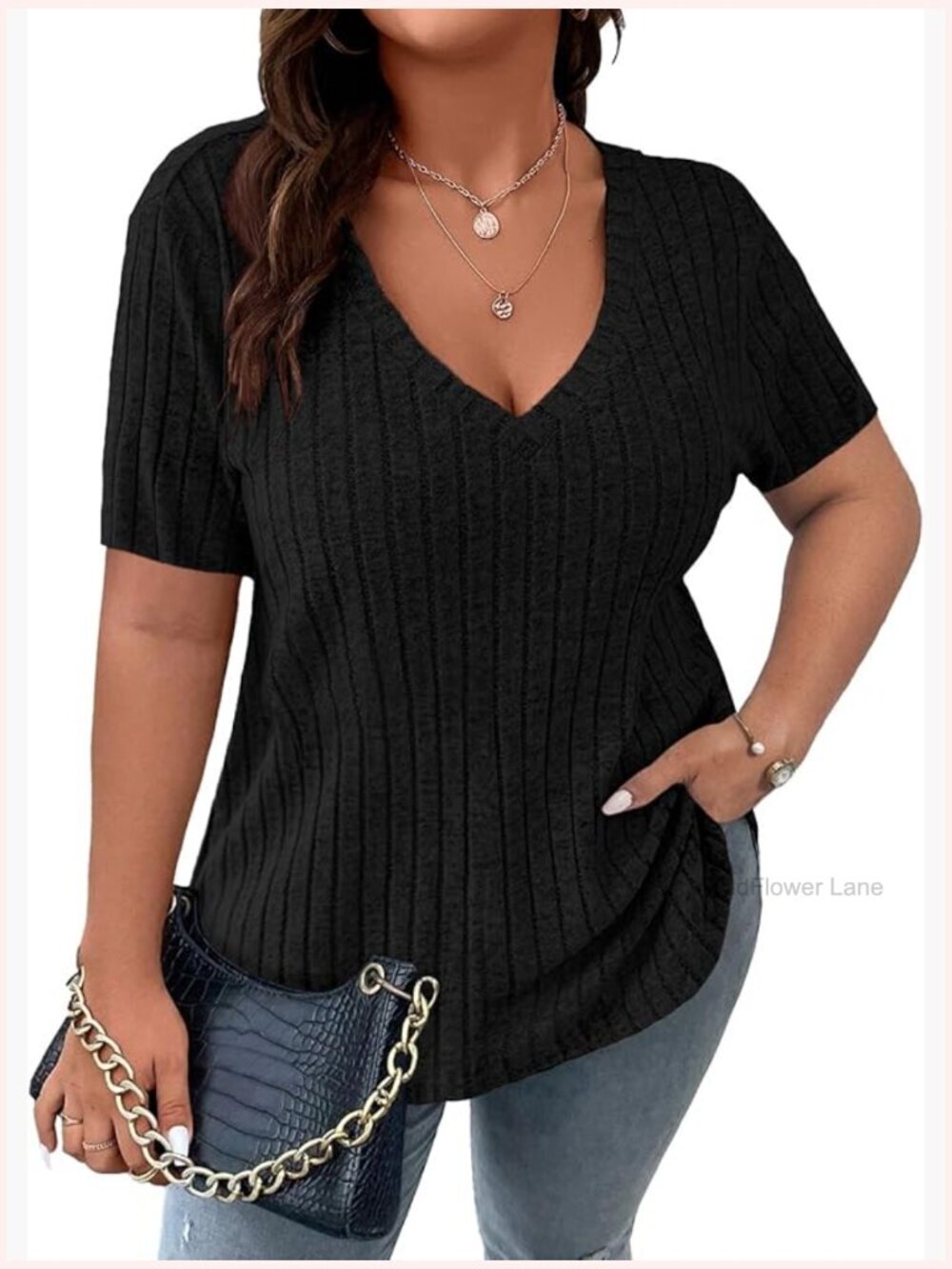 Women's Plus Size V Neck Short Sleeve Blouse Tunic Top